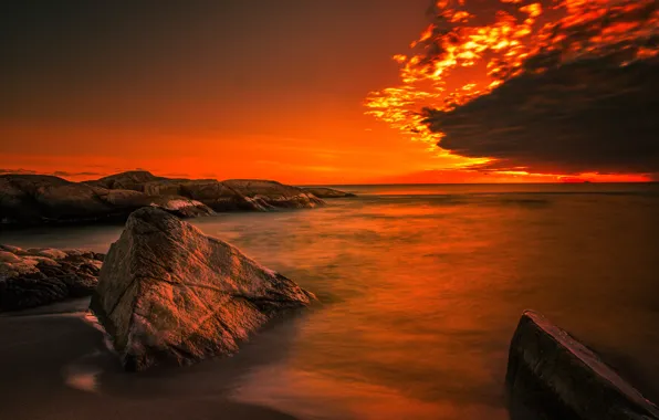 Picture beach, landscape, nature, stones, the ocean, dawn, horizon