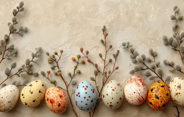 Branches, holiday, eggs, spring, Easter, Verba, painted, eggs