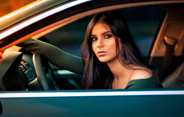 Picture look, pose, model, portrait, makeup, brunette, hairstyle, driving