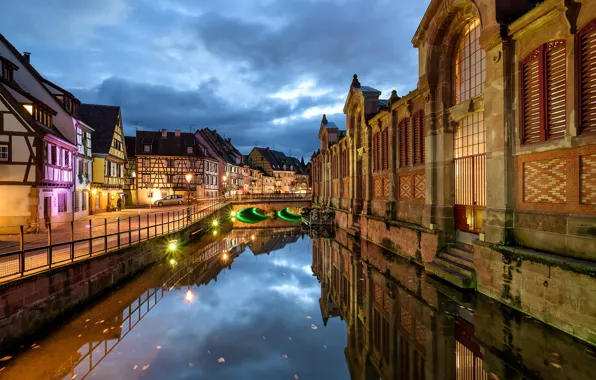 Picture lights, France, the evening, channel, Colmar, Venise