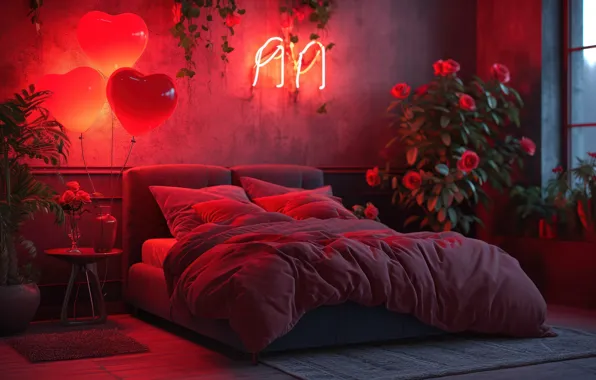 Decoration, love, room, holiday, romance, bed, interior, heart