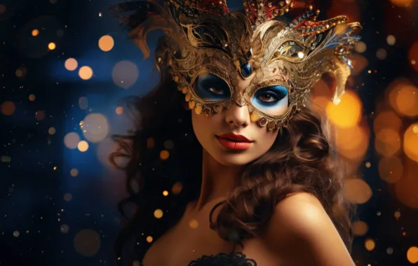 Picture look, girl, decoration, lights, smile, the dark background, Shine, new year
