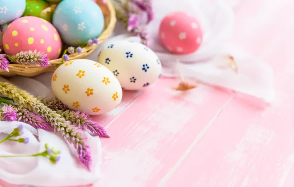 Flowers, holiday, eggs, spring, Easter, basket