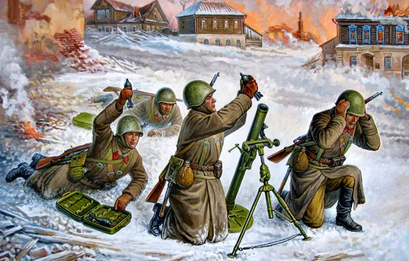 Picture Winter, Snow, mines, The great Patriotic war, The second World war, The Red Army, Calculation, …