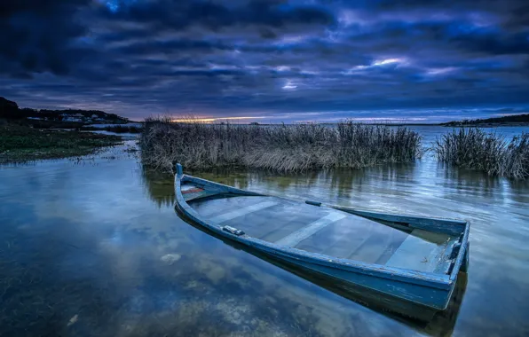 Picture night, river, boat