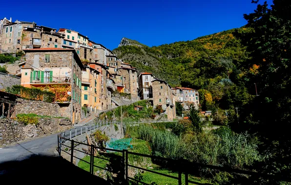 Picture mountains, street, home, Italy, Liguria, Pigna