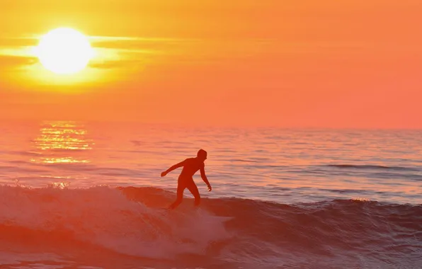 Picture sea, dawn, surfing, male