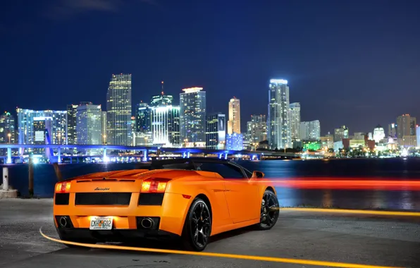 Lamborghini, City, Orange, Gallardo, Sky, Spyder, Supercar, Rear