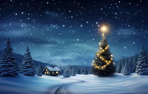 Winter, snow, nature, Christmas, New year, houses, house, hut