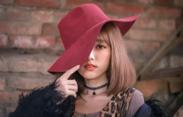 Look, girl, hat, Asian