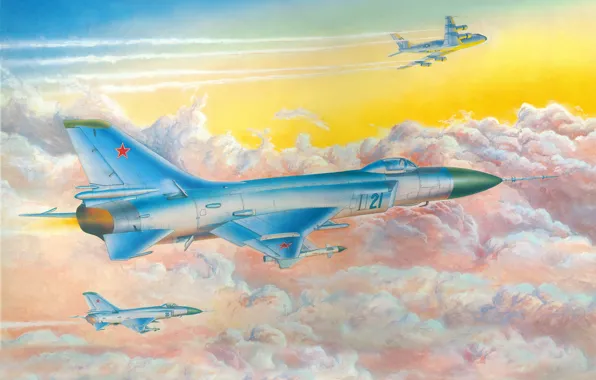 Picture aviation, art, the plane, in the sky, fighter-interceptor, Soviet, Su-15
