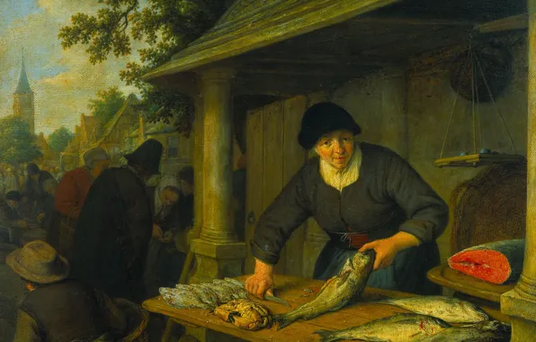 Oil, picture, canvas, genre, Adriaen van Ostade, A Fishwife