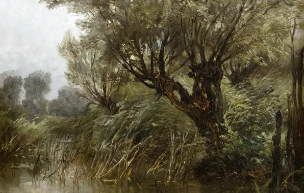 Trees, pond, picture, Landscape, Carlos de Haes