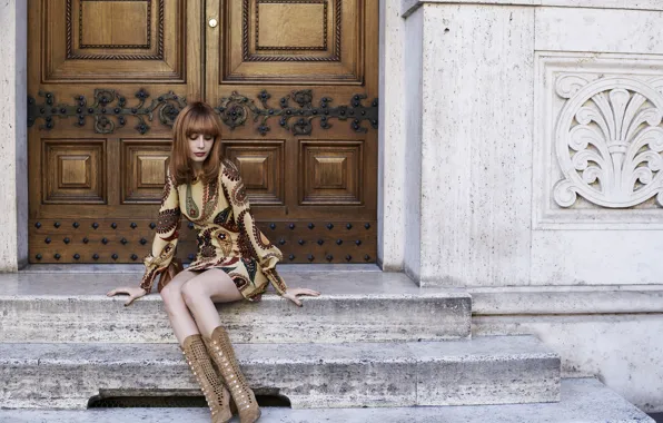 Girl, pose, dress, sitting