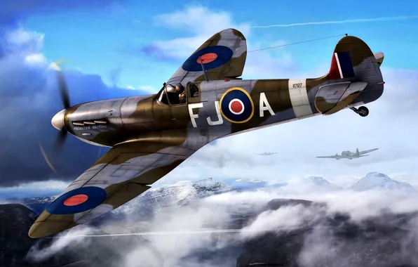 Fighter, Supermarine Spitfire, 8x7.69-mm machine guns Browning, Spitfire Mk.Va, The Rolls-Royce Merlin