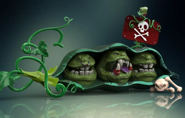 Picture rendering, skull, art, peas, bones, pod, pirates, Orc