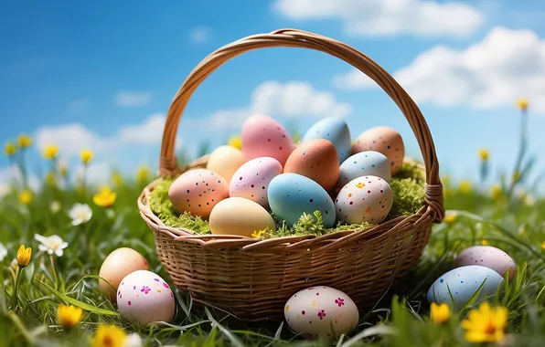 Picture flowers, eggs, spring, colorful, Easter, happy, flowers, spring
