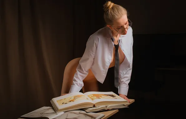 Girl, figure, ass, boobs, model, women, blonde, books