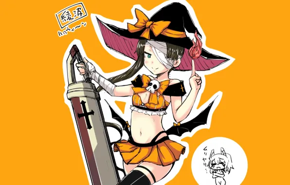 Girl, sexy, halloween, long hair, boobs, anime, beautiful, pretty