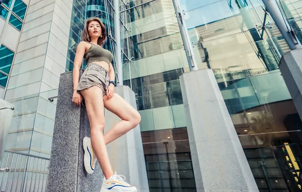 Shorts, the building, top, Asian, beauty, shorts, sneakers, beauty