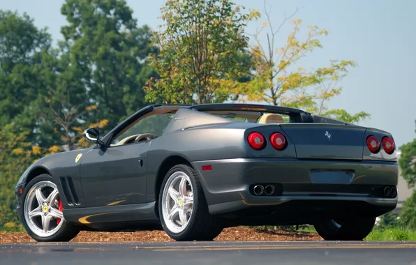 The sky, trees, grey, Ferrari, supercar, Ferrari, rear view, 575