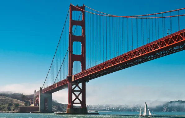 The sky, water, the ocean, sailboat, Bay, San Francisco, Golden gate, USA