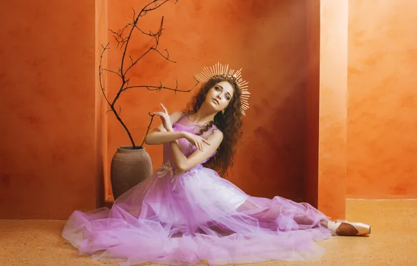 Look, girl, branches, pose, style, wall, dance, cross