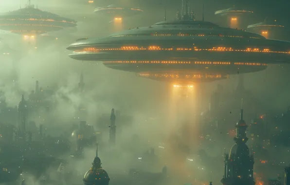 Nature, fog, future, fiction, UFO, haze, spaceship, the futuristic