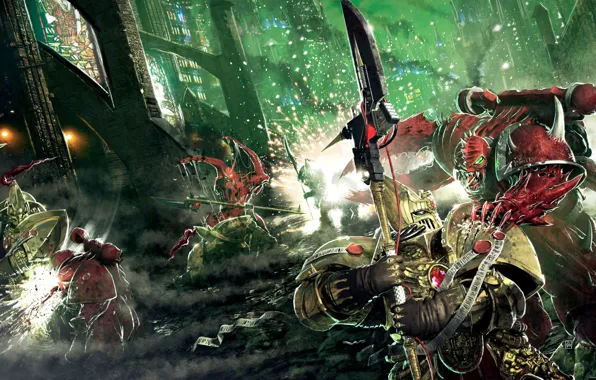 Picture Horus Heresy, demons, Warhammer 40k, The first heretic, custodians, Aaron Dembski-Bowden