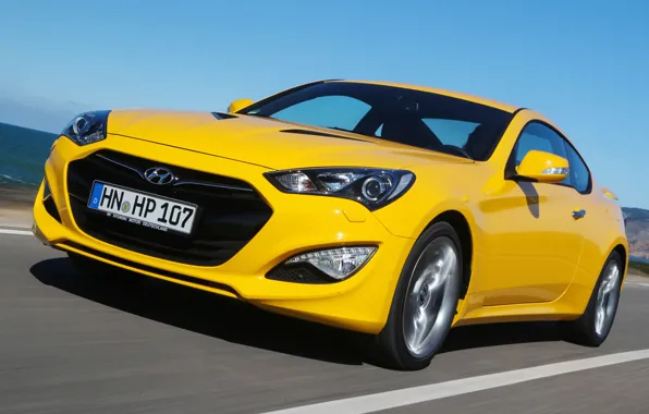 Yellow, Hyundai, Coupe, the front, Hyundai, Genesis