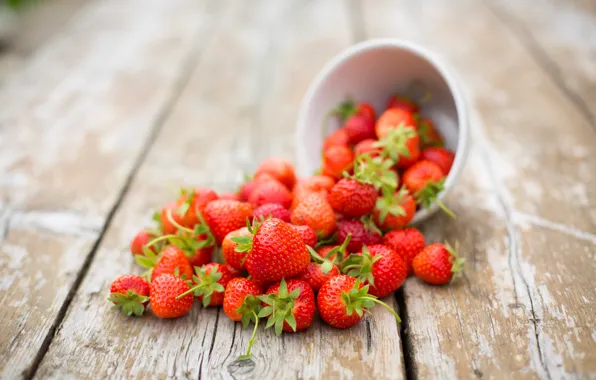 Summer, berries, table, blur, strawberry, red, bowl