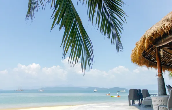 Sand, sea, beach, summer, the sky, the sun, palm trees, shore