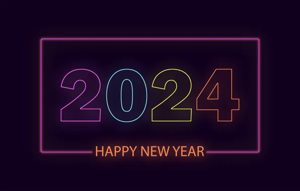 Christmas, figures, New year, date, purple background, neon, 2024, AI art