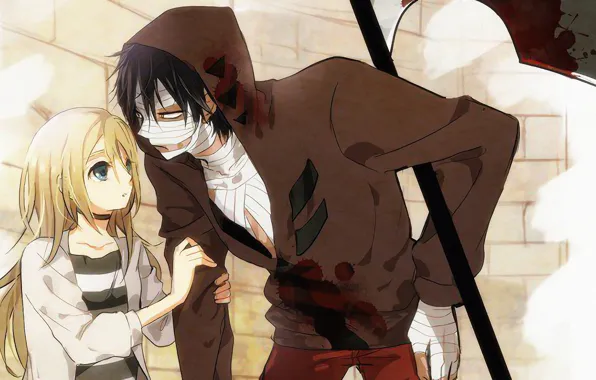 Picture girl, weapons, braid, guy, two, Angel bloodshed, Satsuriku no Tenshi