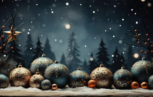 Decoration, gold, balls, New Year, Christmas, golden, new year, Christmas