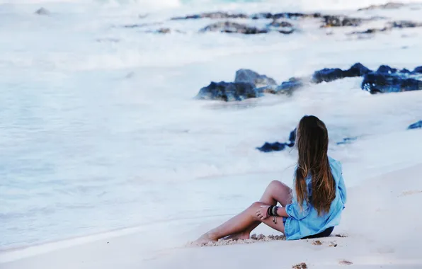 Sand, beach, summer, girl, stay