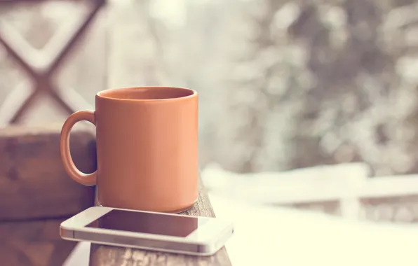 Cup, hot, winter, snow, cup, smartphone, coffee