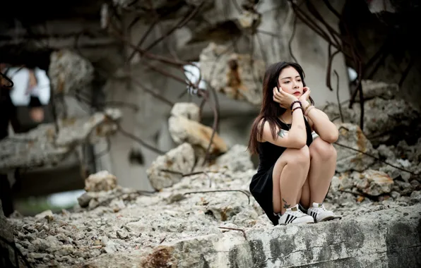 Picture girl, background, Asian