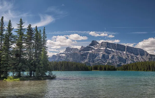 Forest, mountains, lake, ate, Canada, Albert, Banff National Park, Alberta
