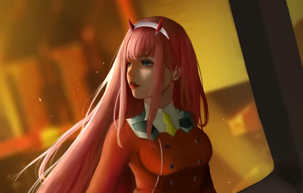 Look, Anime, green eyes, green eyes, blurred background, look, blurred background, red-haired girl