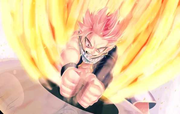 Picture anger, fire, magic, anime, scarf, art, guy, fairy tail