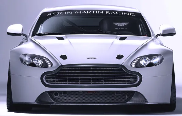 Aston Martin, Auto, Vantage, White, Machine, The hood, Lights, The front