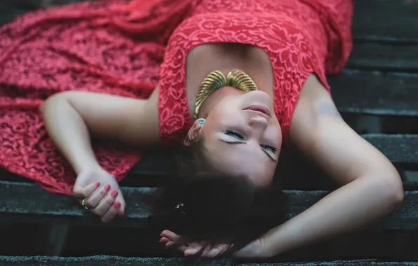 Chest, girl, dress, lies, decoration