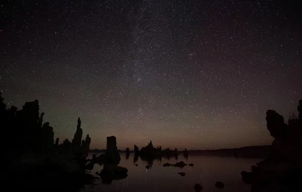 Stars, lake, California, Mono Lake