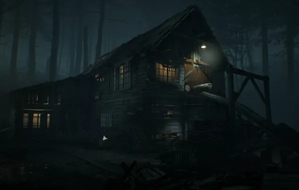 Forest, light, night, house, ruins, Blair Witch, Sawmill