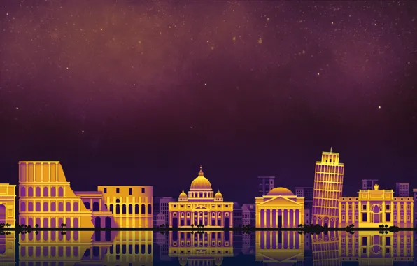 The sky, Minimalism, Night, The city, Rome, Art, Rome, Digital