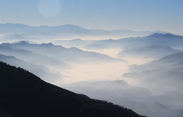 Picture landscape, fog, mountain, valley, horizon, panorama