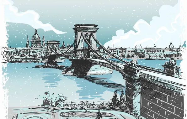 Bridge, the city, river, London, painting