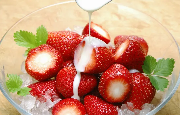 Ice, cream, strawberries, berry