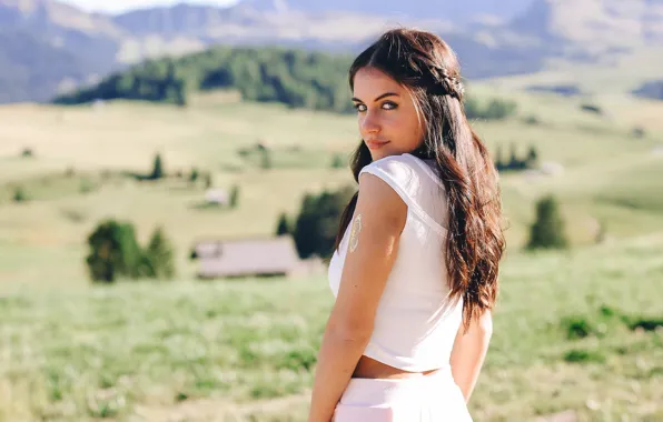 Look, girl, nature, face, sweetheart, skirt, Mike, hairstyle